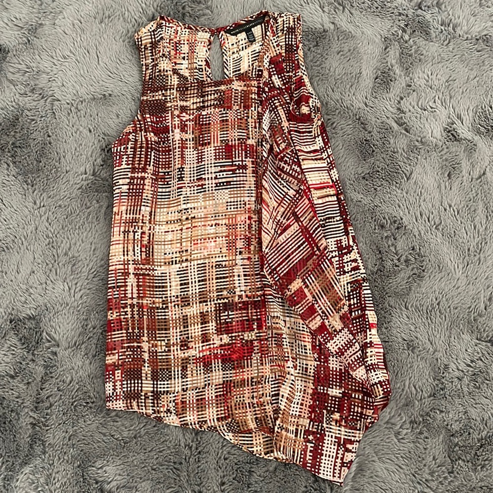 WHBM Shades of Red Cascading Asymmetrical Sleeveless Blouse